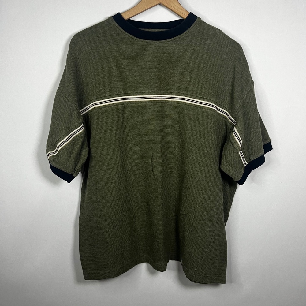 Vintage Zero Nineteen 019 Top Men XXL Olive Green Knit Short Sleeve Shirt Cotton